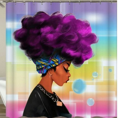 Afro‑Girl Retro 3D Polyester Shower Curtain (with Hooks)