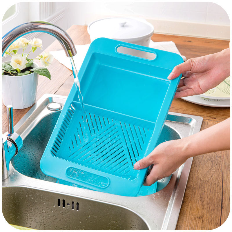 3-in-1 Multi-Function Cutting Board with Drain Basket – Space Saving Sink