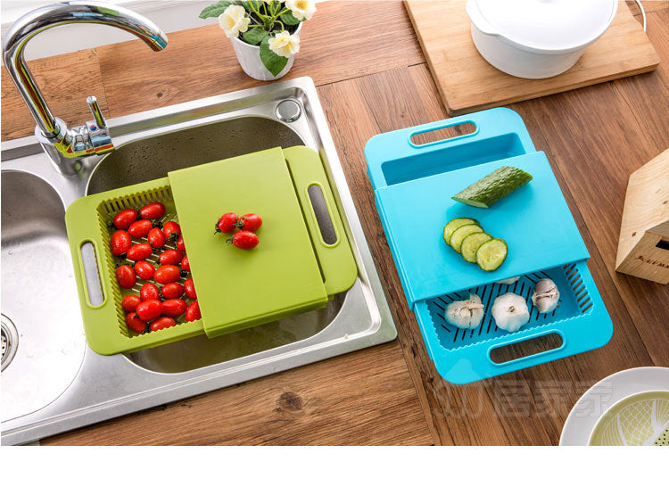 3-in-1 Multi-Function Cutting Board with Drain Basket – Space Saving Sink
