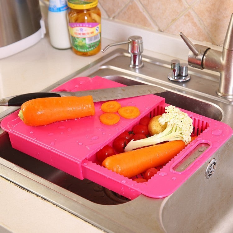 3-in-1 Multi-Function Cutting Board with Drain Basket – Space Saving Sink