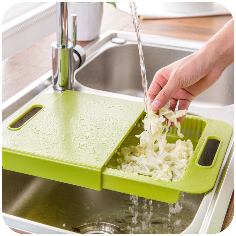 3-in-1 Multi-Function Cutting Board with Drain Basket – Space Saving Sink